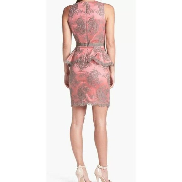 Eliza J Pink Coral & Gray Lace Sleeveless Peplum Hem Dress Size 10 - Picture 2 of 11